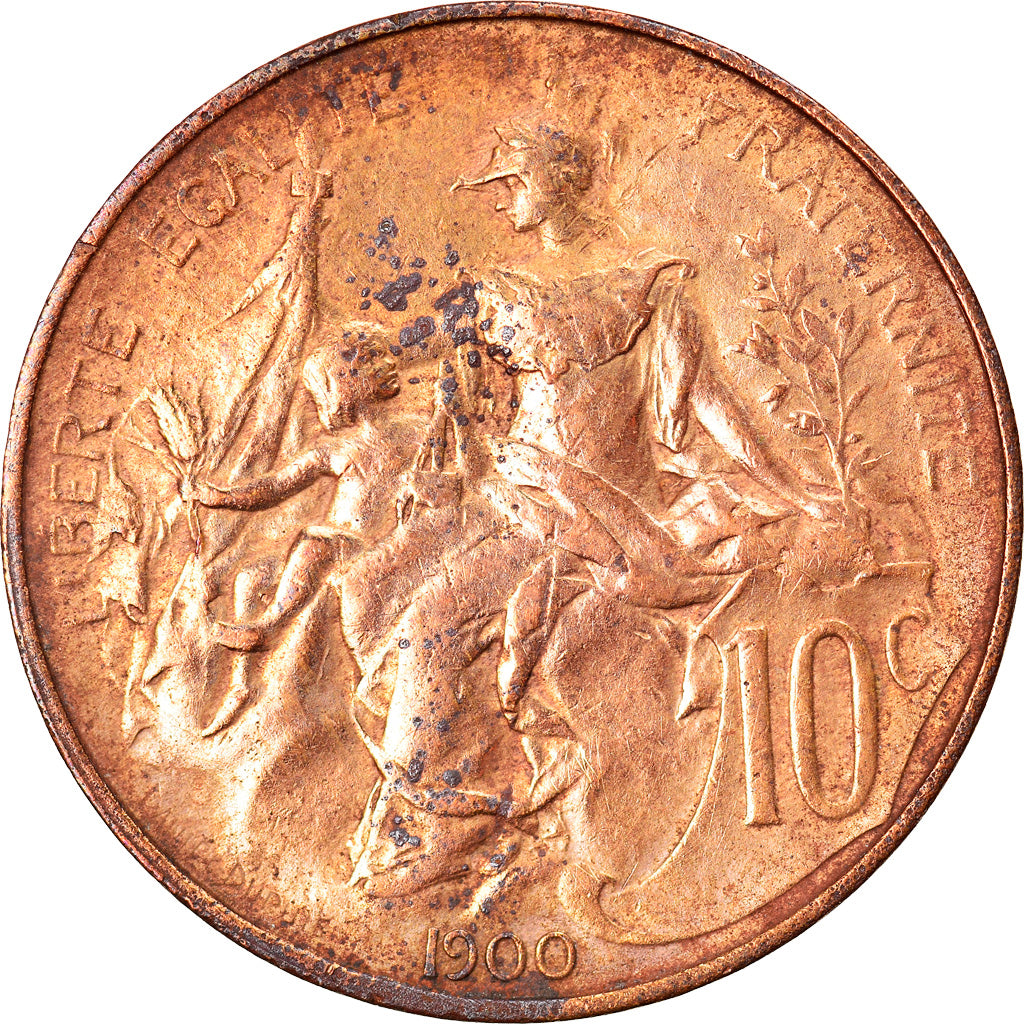 Moneda, Francia, Dupuis, 10 Centimes, 1900, Paris, BC+, Bronce, KM:843