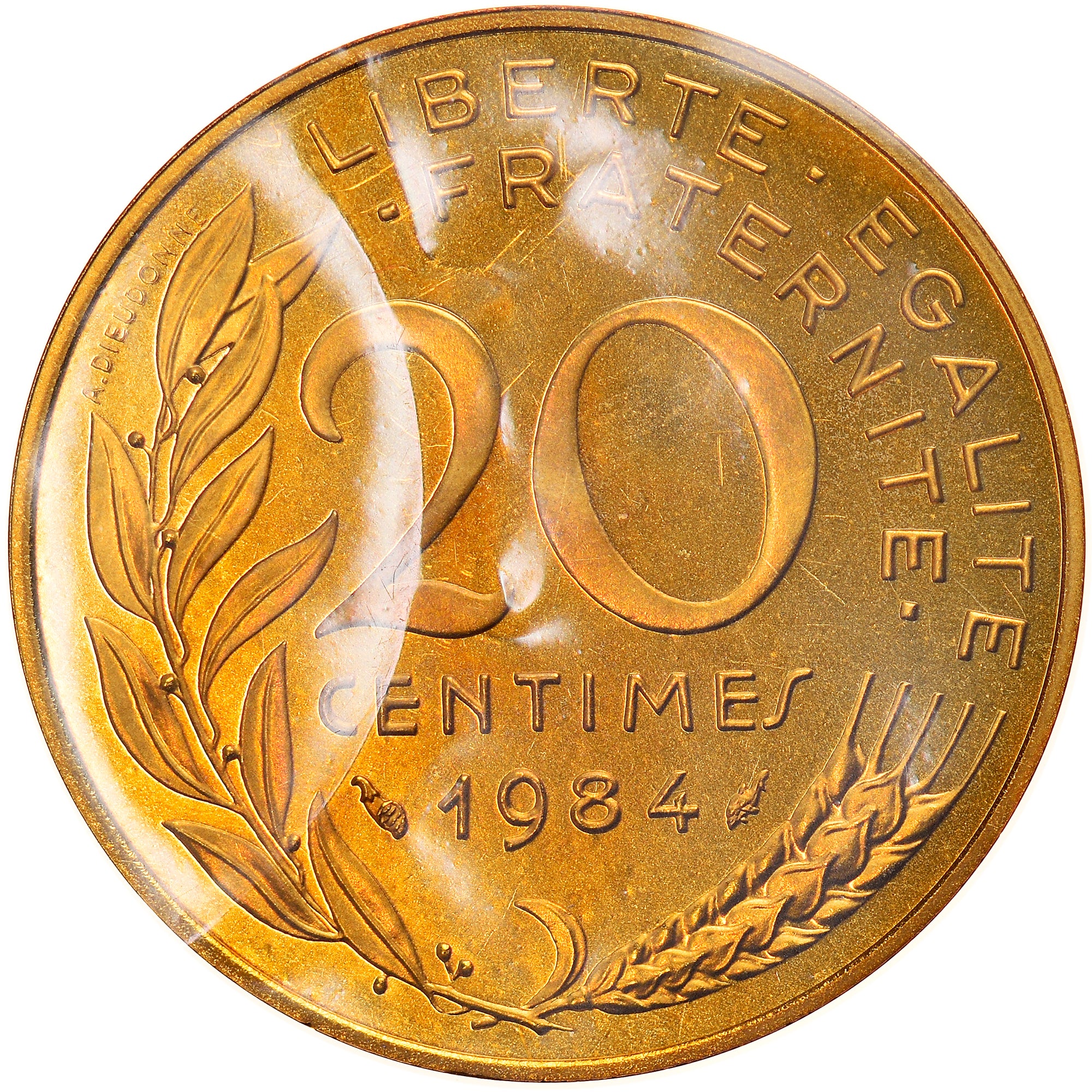 Moeda, França, 20 Centimes, 1984, Piéfort, MS(65-70), Cuproníquel Alumínio