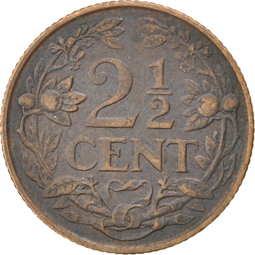 Coin, Netherlands, Wilhelmina I, 2-1/2 Cent, 1929, EF(40-45), Bronze, KM:150
