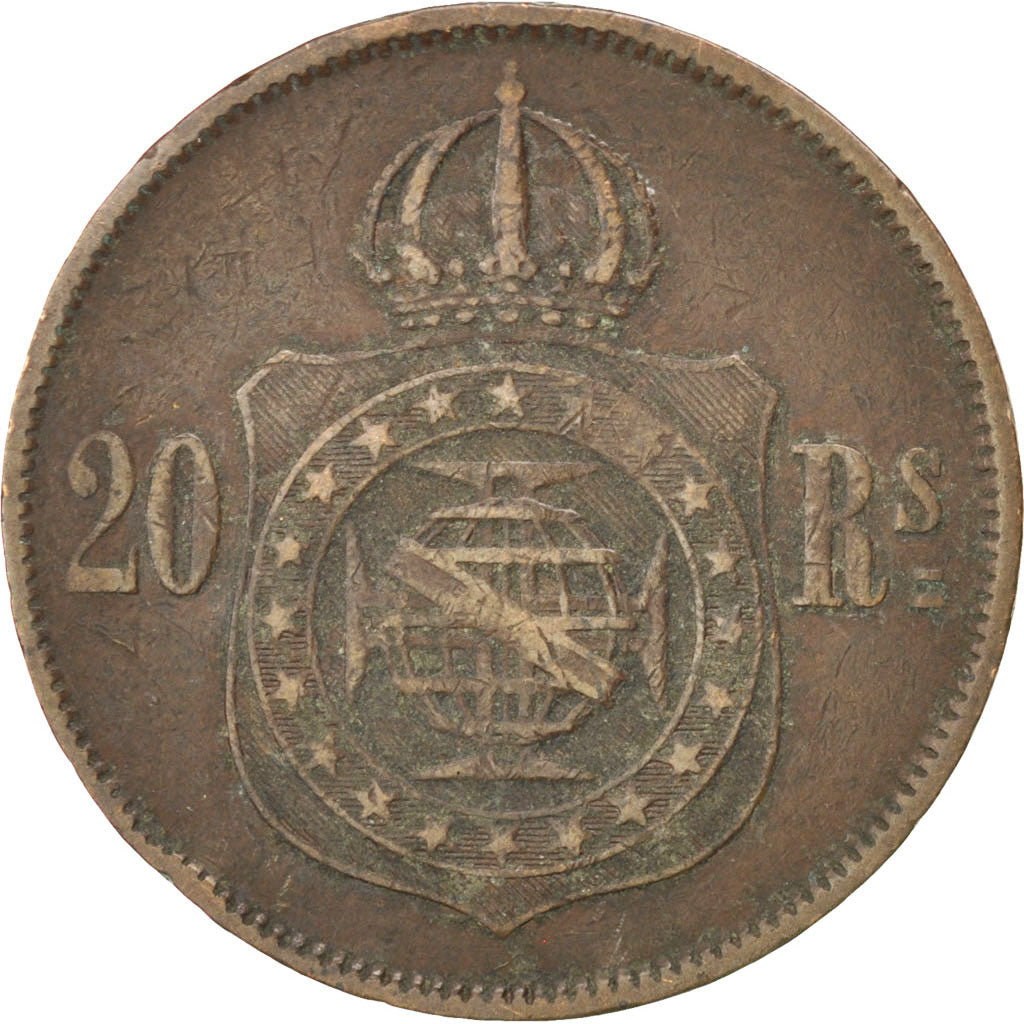 BRAZIL, 20 Reis, 1870, KM #474, VF(20-25), Bronze, 25.39, 6.85