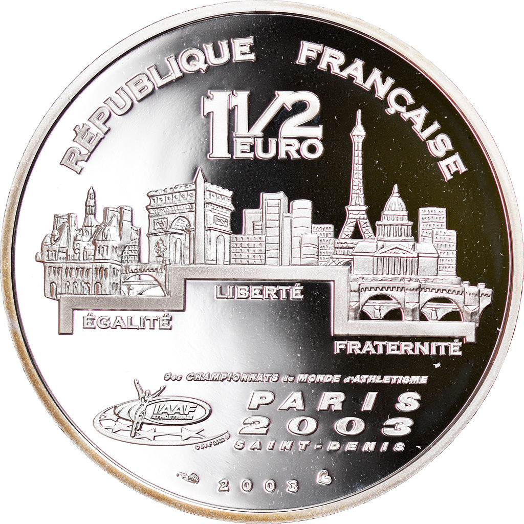 Frankrijk, 1-1/2 Euro, Runner, 2003, Paris, Proof, UNC, Zilver, KM:1996