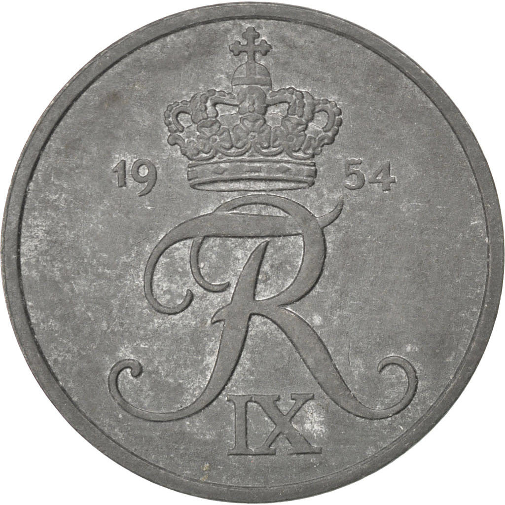 Munten, Denemarken, Frederik IX, 5 Öre, 1954, Copenhagen, ZF+, Zinc, KM:843.1