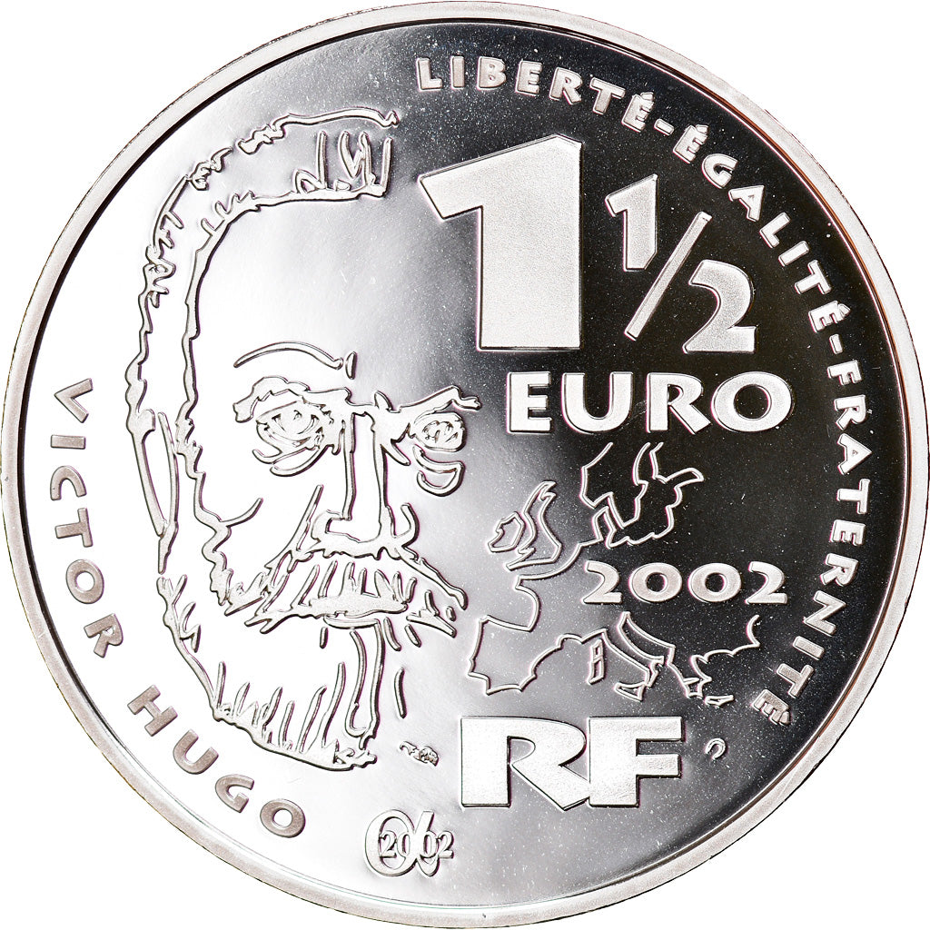 Francia, 1-1/2 Euro, Gavroche - Victor Hugo, 2002, Paris, Proof, FDC, Argento