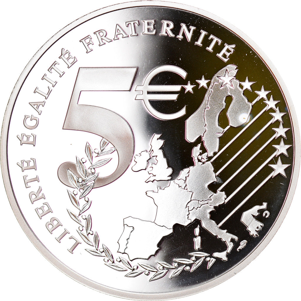 France, 5 Euro, Merci le franc !, 2002, Paris, Proof, MS(65-70), Silver and