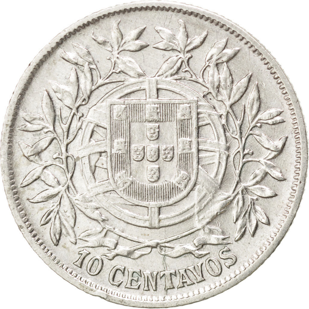 PORTUGAL, 10 Centavos, 1915, KM #563, AU(50-53), Silver, 2.49