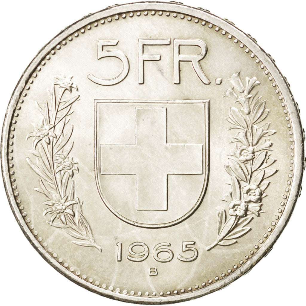 SWITZERLAND, 5 Francs, 1965, Bern, KM #40, MS(64), Silver, 31.45, 15.03