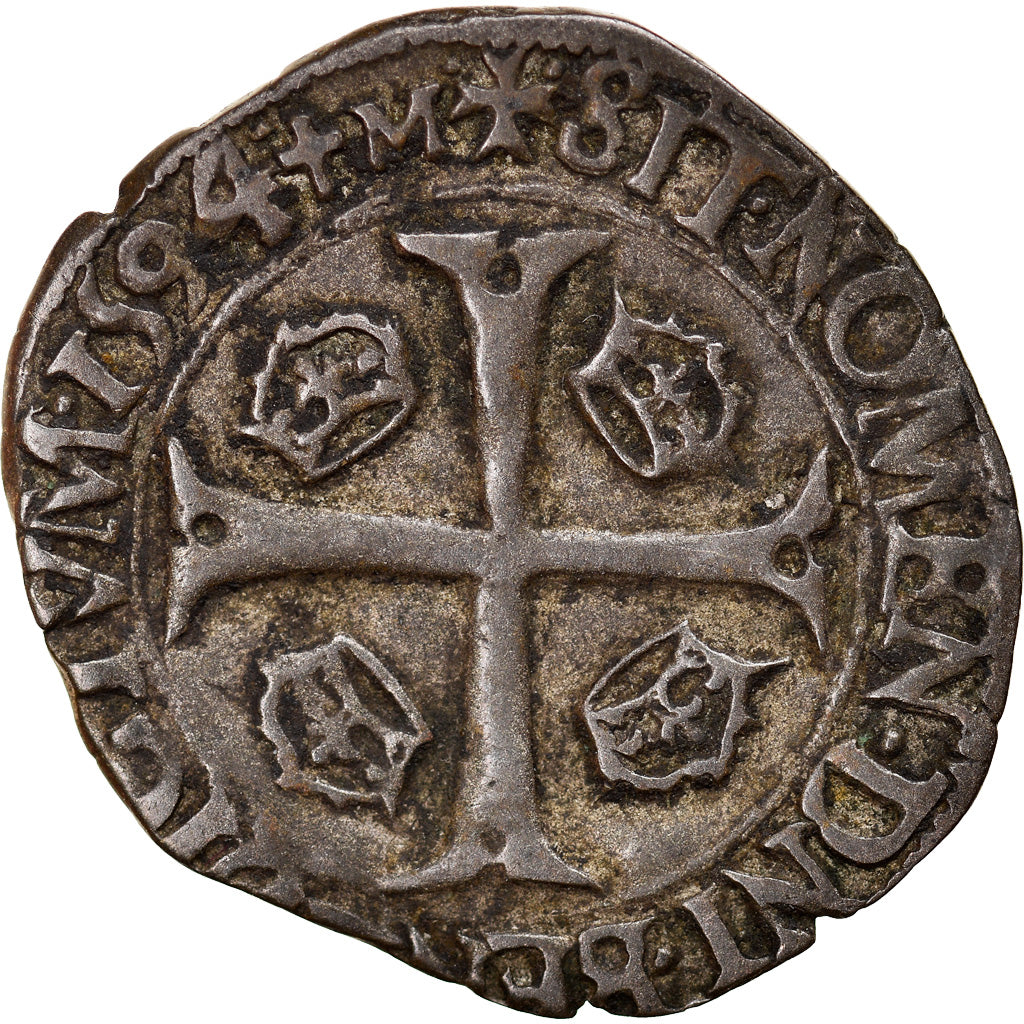 Moneta, Francja, Charles X, Douzain, 1594, Dijon, VF(30-35), Bilon, Sombart:4412