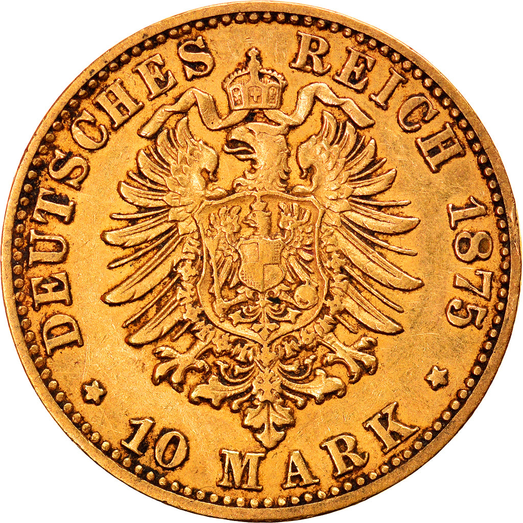 Coin, German States, BADEN, Friedrich I, 10 Mark, 1875, Stuttgart, EF(40-45)
