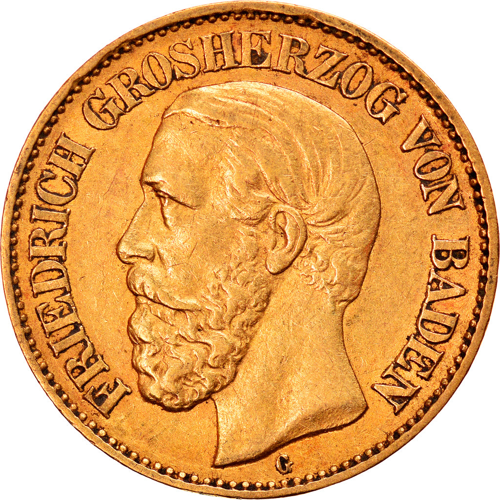 Coin, German States, BADEN, Friedrich I, 10 Mark, 1876, Stuttgart, EF(40-45)