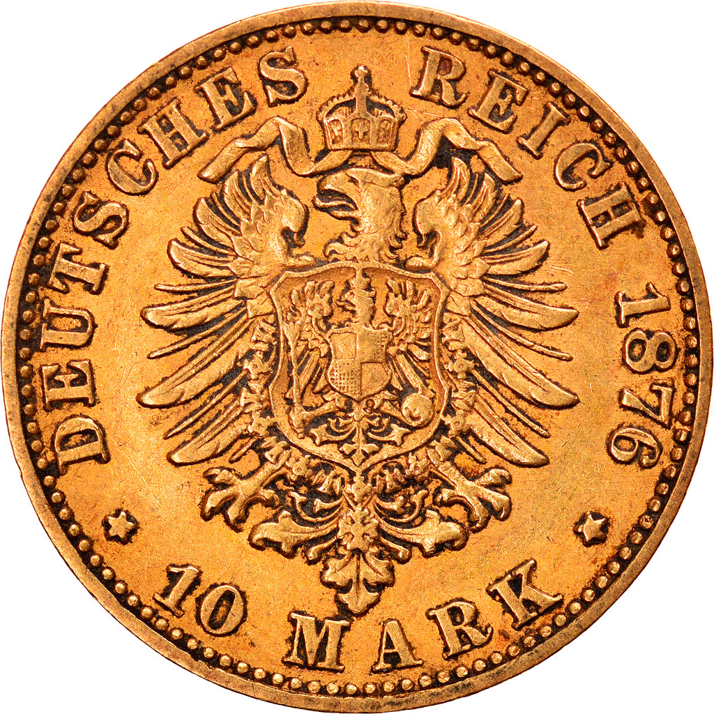 Coin, German States, BADEN, Friedrich I, 10 Mark, 1876, Stuttgart, EF(40-45)