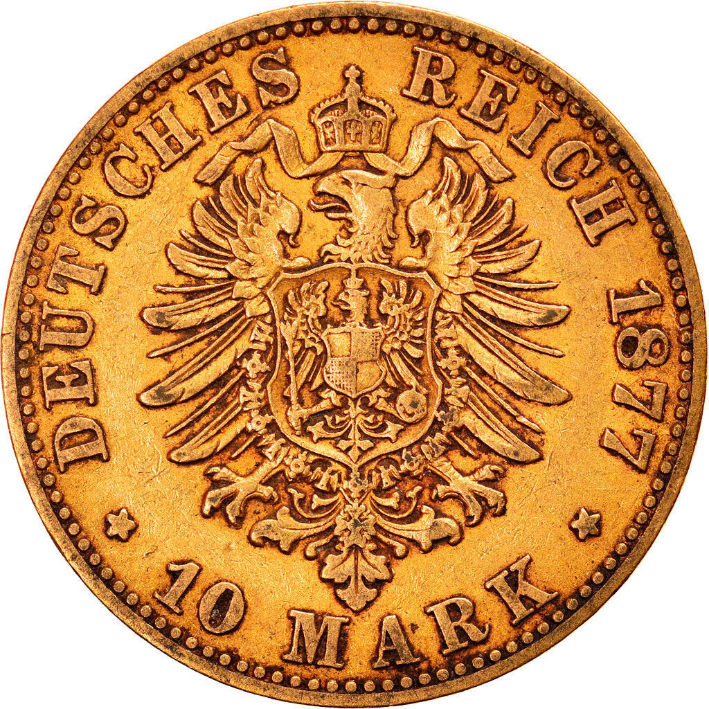 Coin, German States, PRUSSIA, Wilhelm I, 10 Mark, 1877, Berlin, EF(40-45), Gold