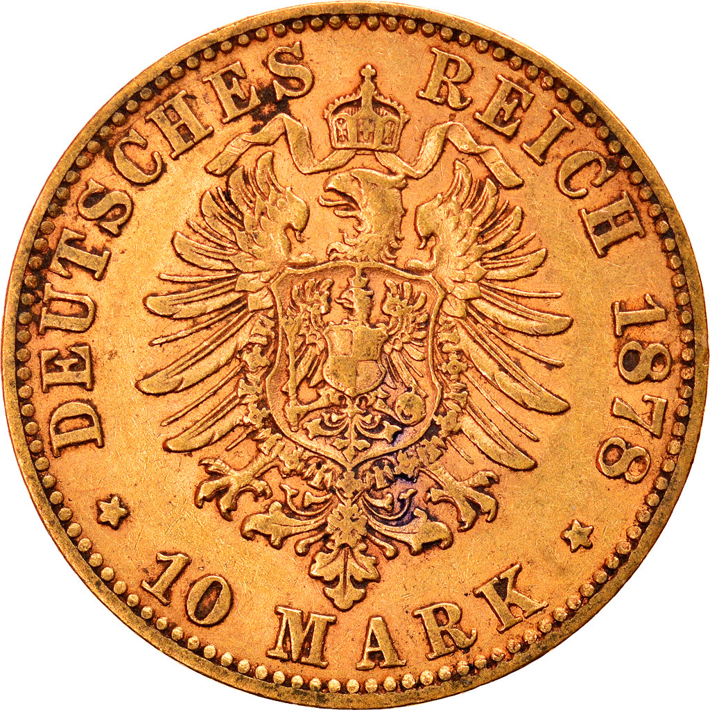 Coin, German States, WURTTEMBERG, Karl I, 10 Mark, 1878, Freudenstadt