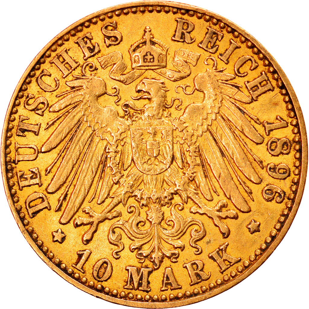 Coin, German States, HAMBURG, 10 Mark, 1896, Hamburg, EF(40-45), Gold, KM:608