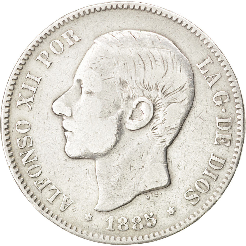 Coin, Spain, Alfonso XII, 5 Pesetas, 1885, VF(30-35), Silver, KM:688