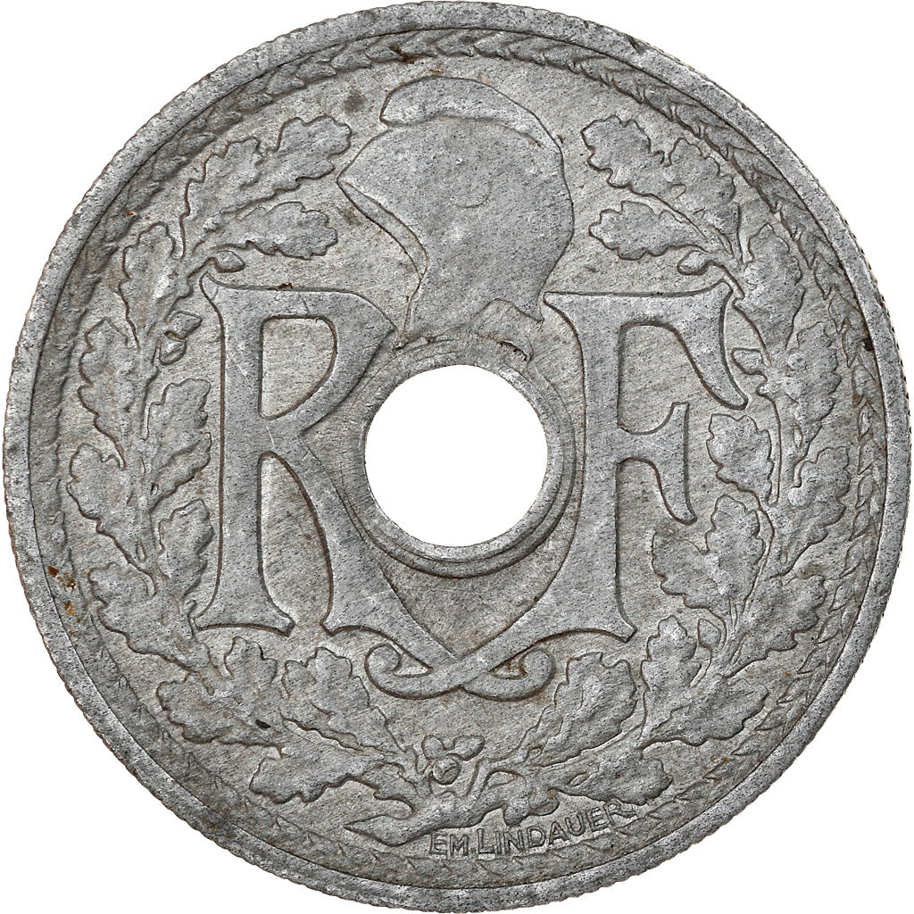 Moeda, França, Lindauer, 20 Centimes, 1945, EF(40-45), Zinco, KM:907.1