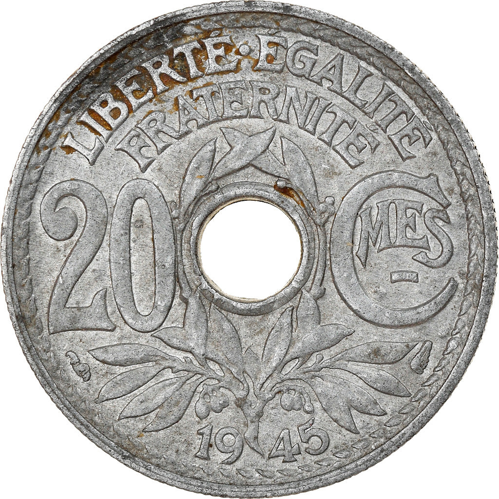 Moeda, França, Lindauer, 20 Centimes, 1945, EF(40-45), Zinco, KM:907.1
