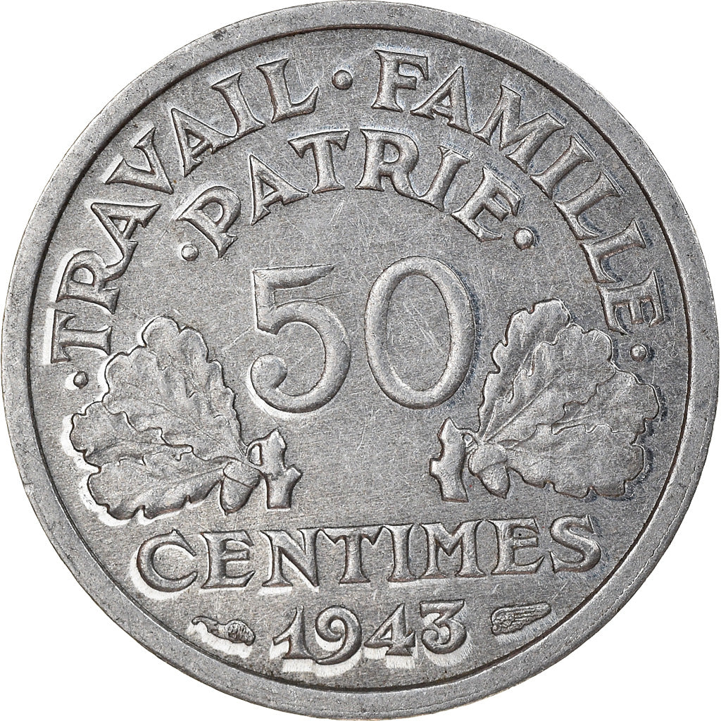 Monnaie, France, Bazor, 50 Centimes, 1943, Beaumont - Le Roger, SUP, Aluminium