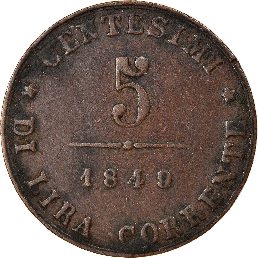 Coin, Italy, 5 Centesimi, 1849, Venezia, VF(30-35), Copper, KM:c.183