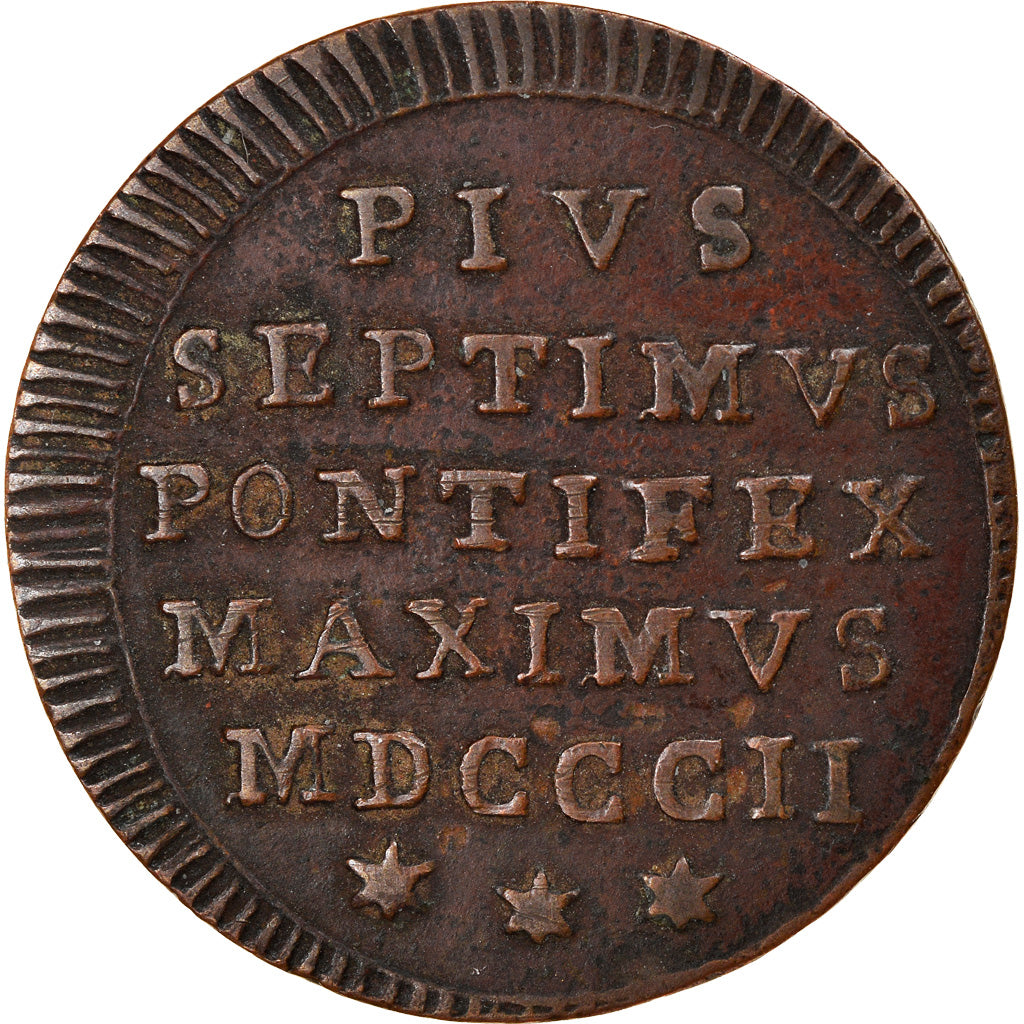 Coin, ITALIAN STATES, PAPAL STATES, Pius VII, Mezzo (1/2) Baiocco, 1802, Roma