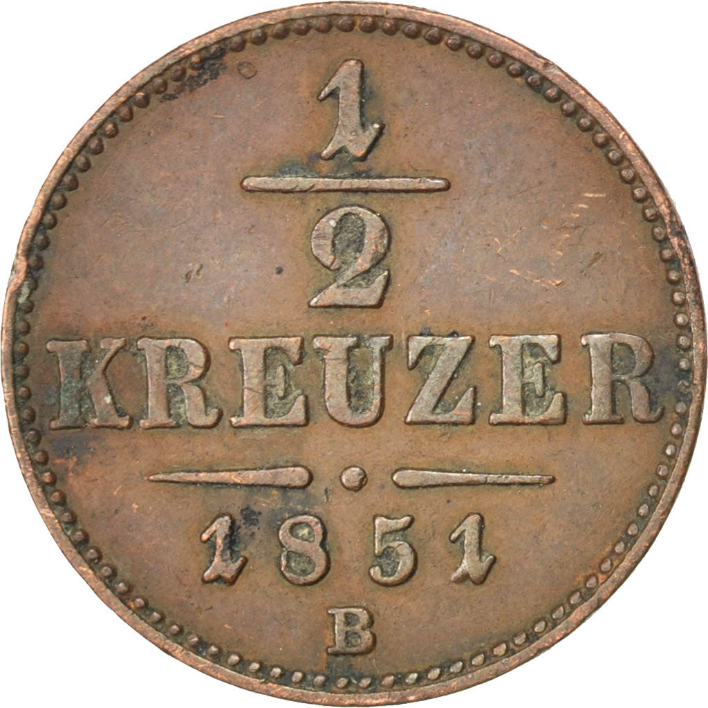Moneta, Austria, Franz Joseph I, 1/2 Kreuzer, 1851, Kremnitz, BB, Rame, KM:2181