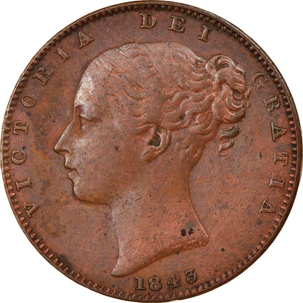 Coin, Great Britain, Victoria, Farthing, 1843, AU(55-58), Copper, KM:725