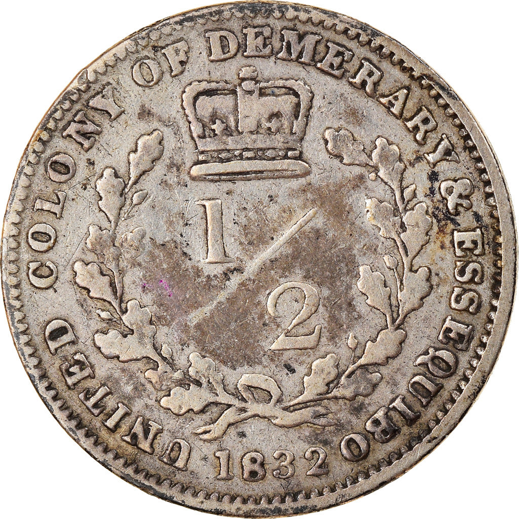Coin, Guyana, William IV, 1/2 Guilder, 1832, VF(30-35), Silver, KM:18