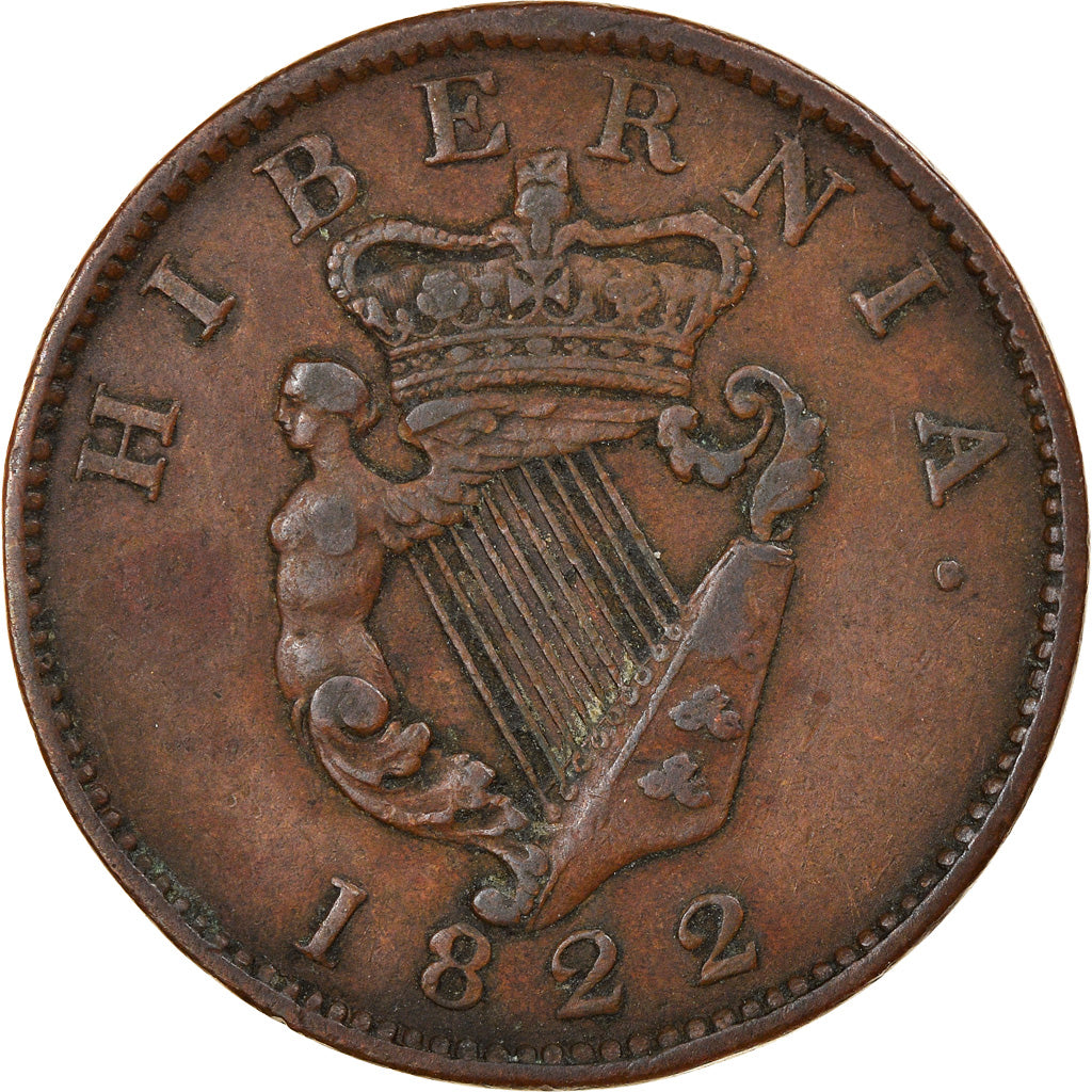 Coin, Ireland, George IV, 1/2 Penny, 1822, EF(40-45), Copper, KM:150