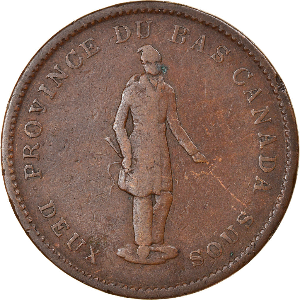 Moneta, Canada, LOWER CANADA, 2 Sous, PENNY, 1837, Soho Mint, Birmingham