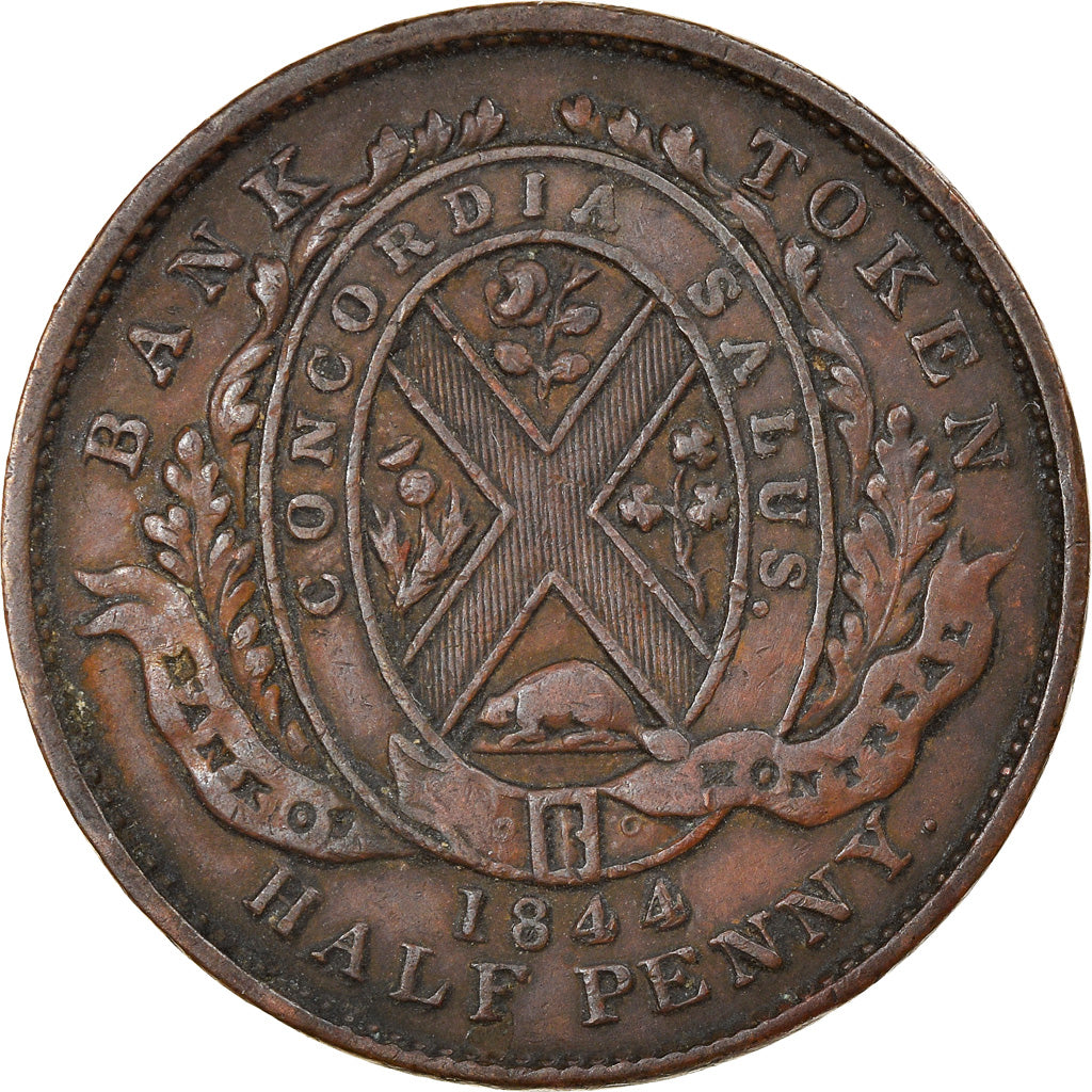 Moneda, Canadá, LOWER CANADA, Sou, 1/2 PENNY, 1844, Soho Mint, Birmingham, MBC