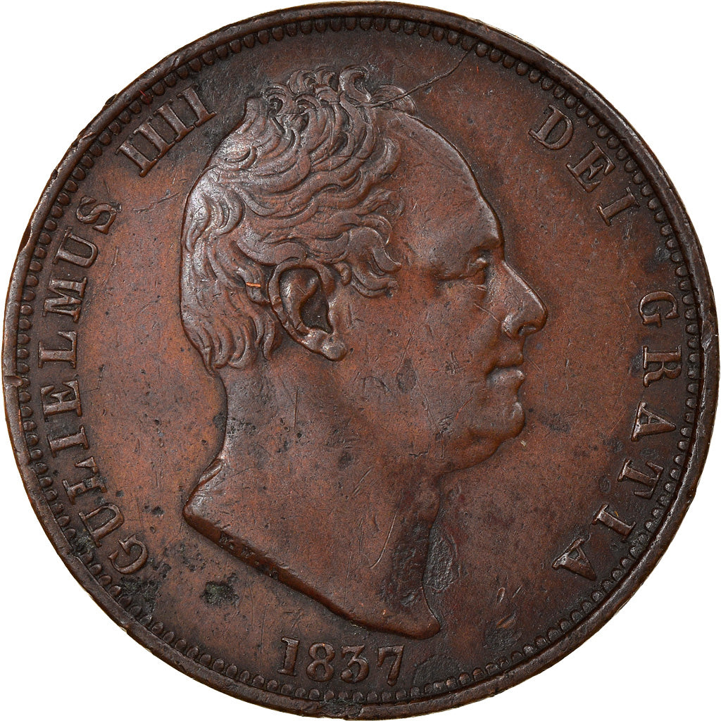Coin, Great Britain, William IV, 1/2 Penny, 1837, AU(50-53), Copper, KM:706