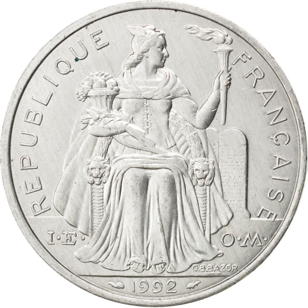 NEW CALEDONIA, 5 Francs, 1992, Paris, KM #16, MS(60-62), Aluminum, 31, Lecompte.
