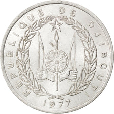 DJIBOUTI, 5 Francs, 1977, Paris, KM #22, AU(55-58), Aluminum, 31.1, 3.82