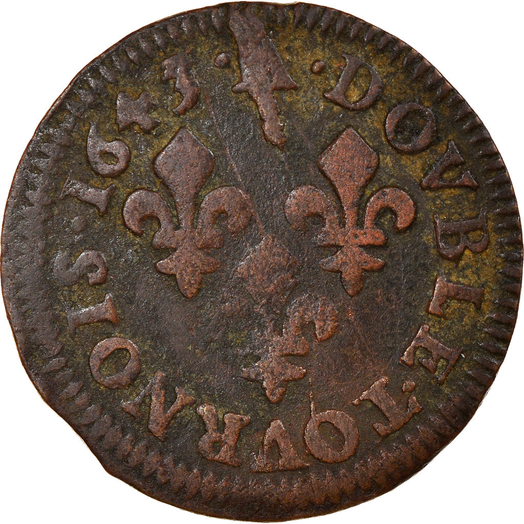 Coin, France, Louis XIII, Double tournois de Warin, tête à gauche, Double