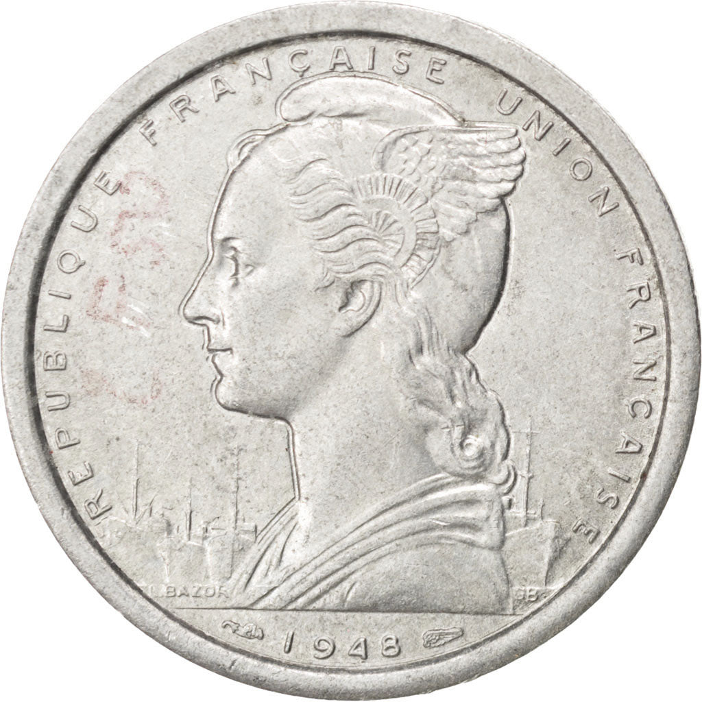FRENCH WEST AFRICA, Franc, 1948, KM #3, EF(40-45), Aluminum, 23, Lecompte #11,..