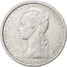 FRENCH WEST AFRICA, Franc, 1948, KM #3, EF(40-45), Aluminum, 23, Lecompte #11,..