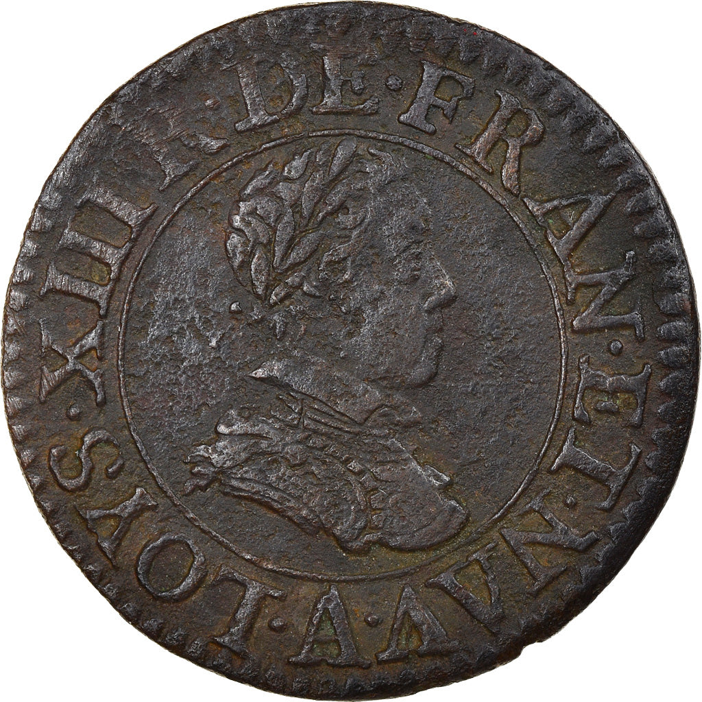 Monnaie, France, Louis XIII, Double Tournois, 1614, Paris, TTB, Cuivre