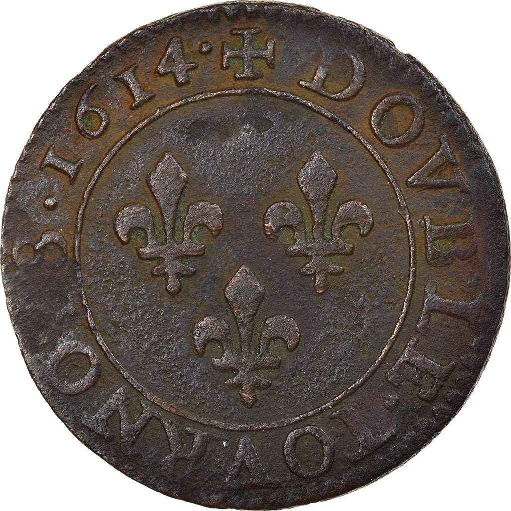 Monnaie, France, Louis XIII, Double Tournois, 1614, Paris, TTB, Cuivre