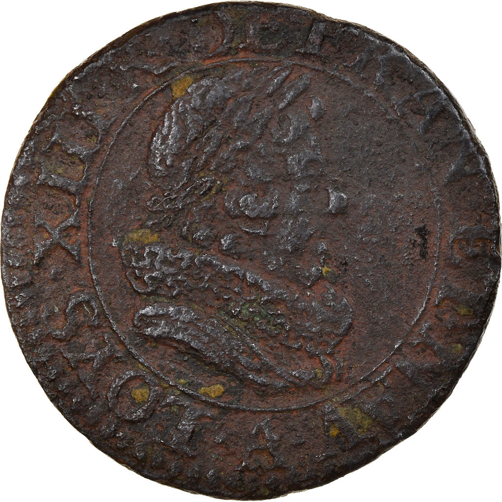 Monnaie, France, Louis XIII, Double Tournois, 1628, Paris, TB, Cuivre, CGKL:390