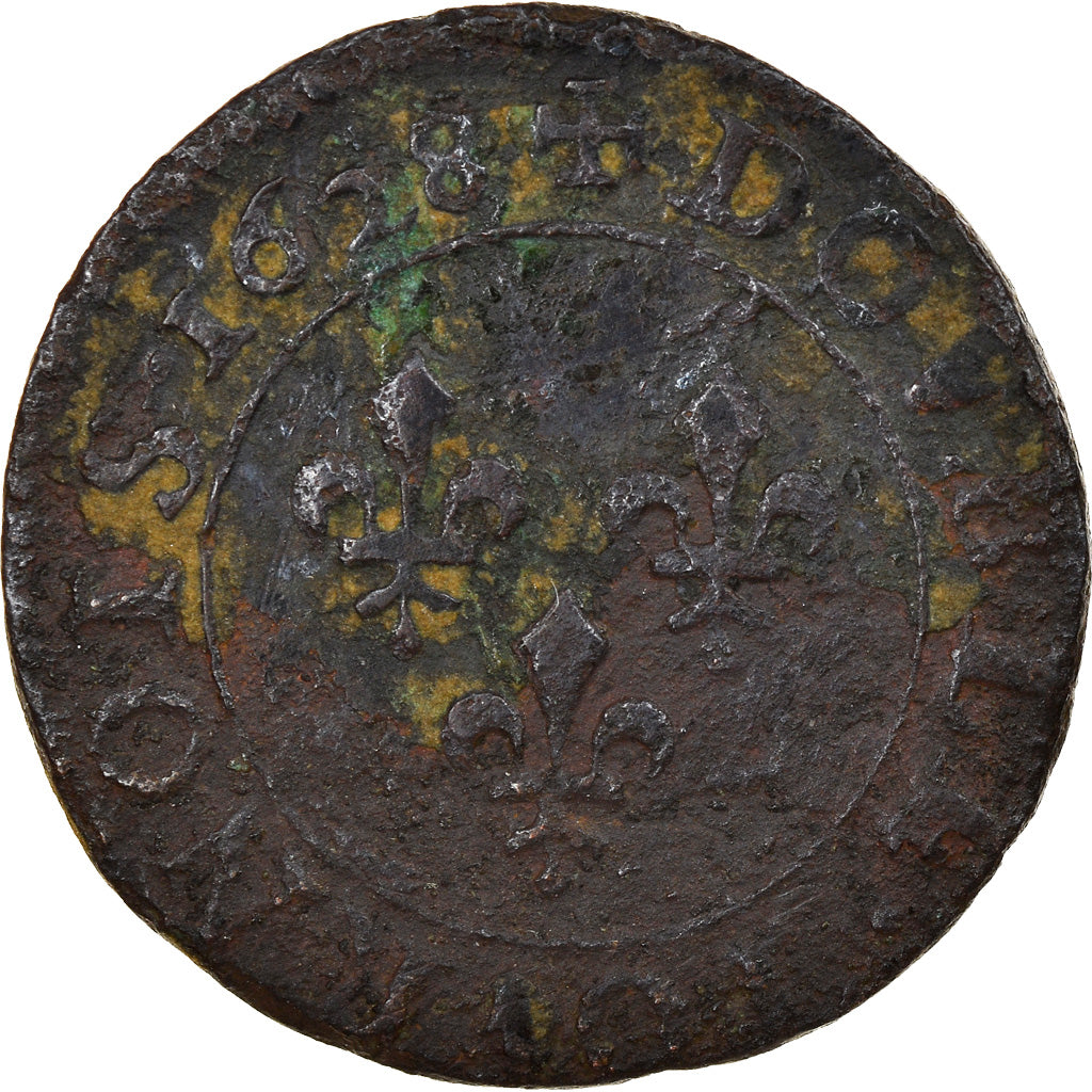Monnaie, France, Louis XIII, Double Tournois, 1628, Paris, TB, Cuivre, CGKL:390