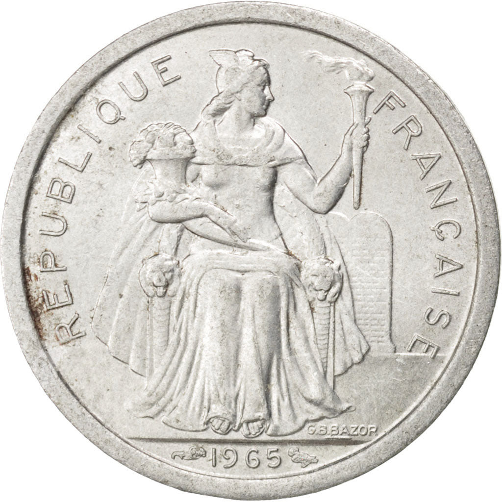 FRENCH POLYNESIA, Franc, 1965, KM #2, AU(50-53), Aluminum, 23, Lecompte #2, 1.26