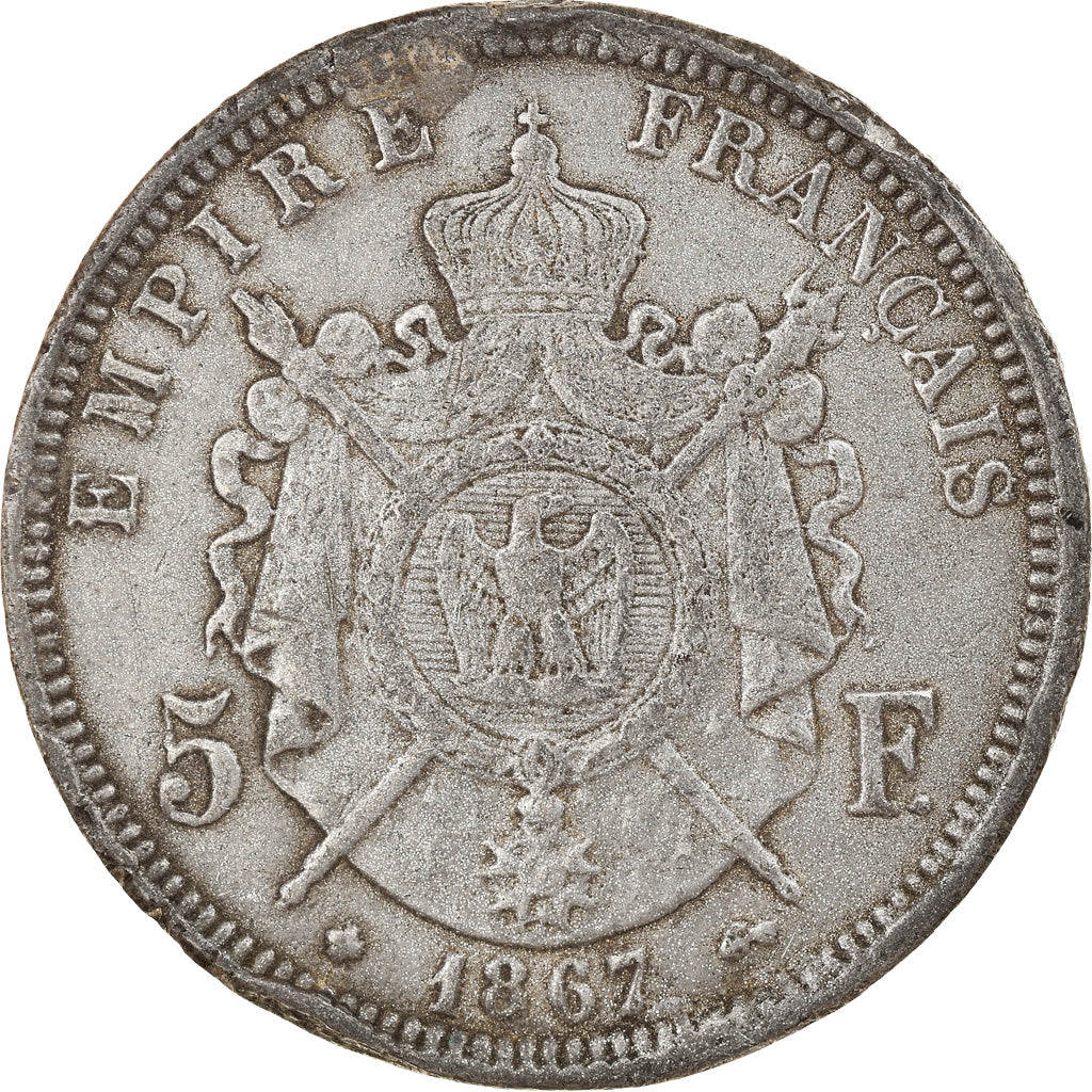Moneda, Francia, Napoléon III, 5 Francs, 1867, Strasbourg, Contemporary forgery