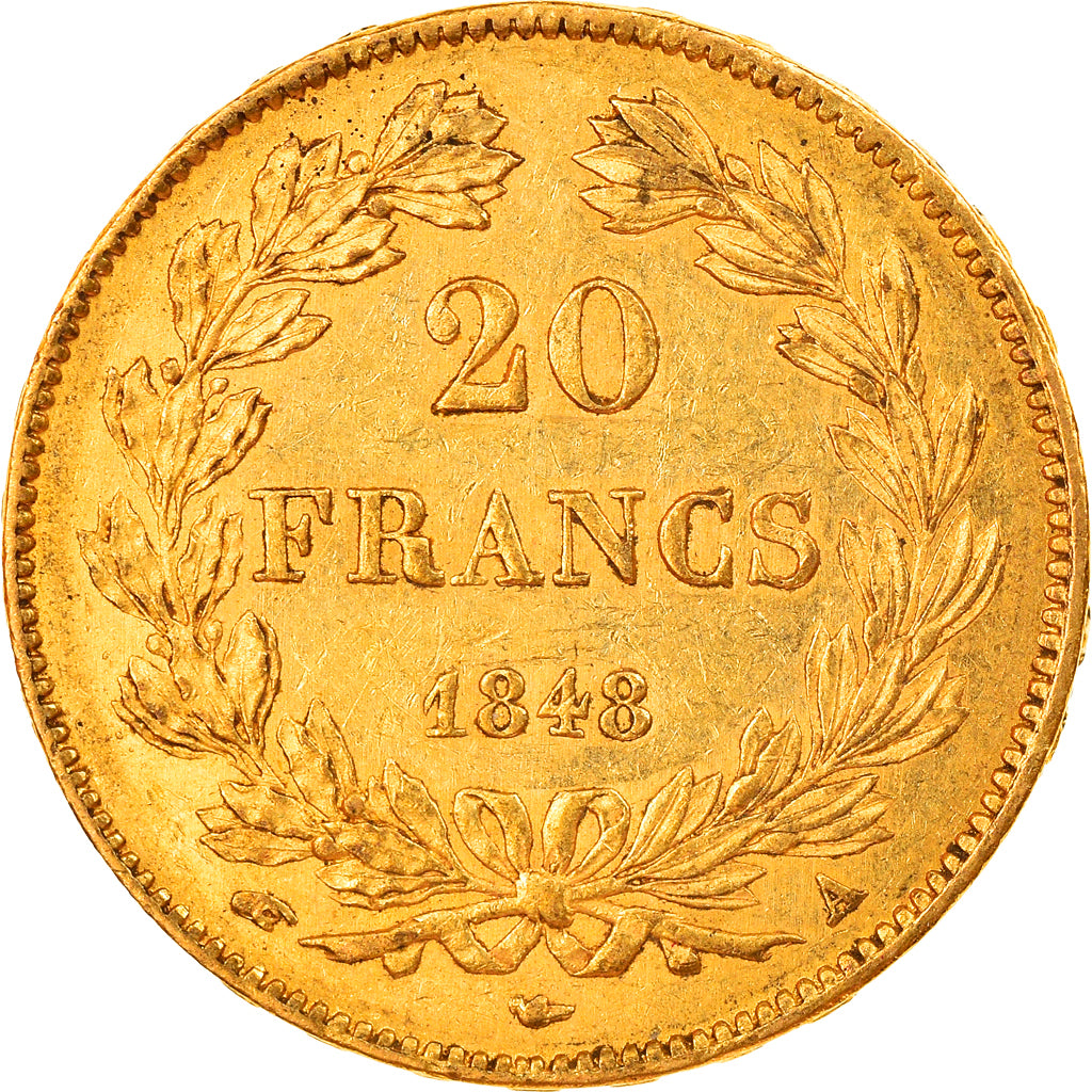 Moeda, França, Louis-Philippe, 20 Francs, 1848, Paris, AU(50-53), Dourado