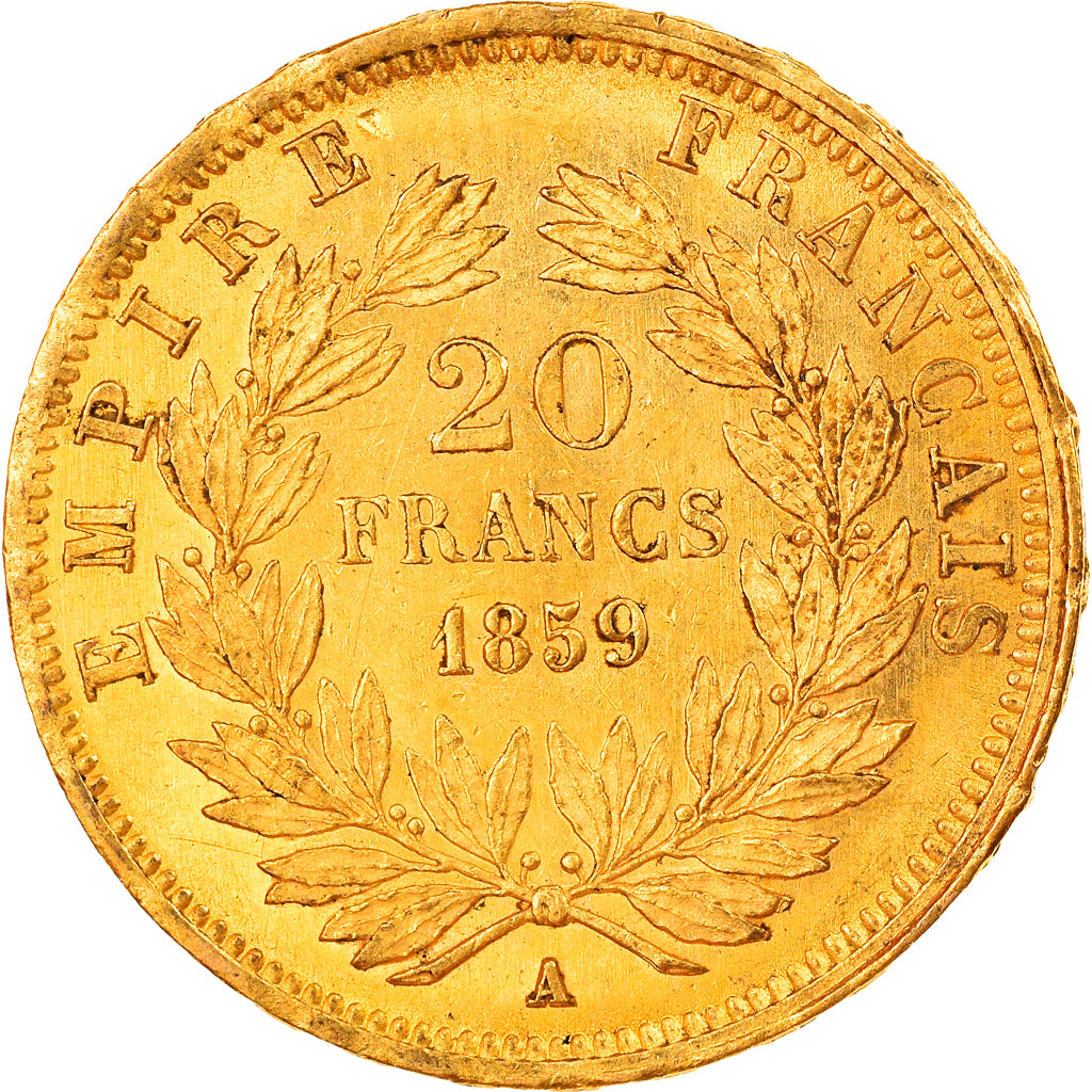 Moneta, Francja, Napoleon III, Napoléon III, 20 Francs, 1859, Paris, AU(55-58)