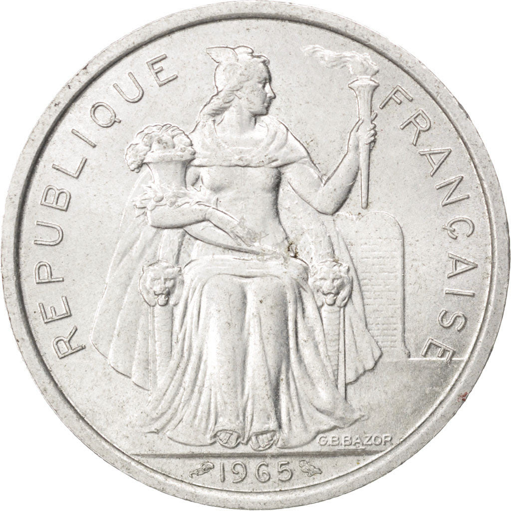 FRENCH POLYNESIA, 5 Francs, 1965, KM #4, AU(50-53), Aluminum, 31, Lecompte #47,.