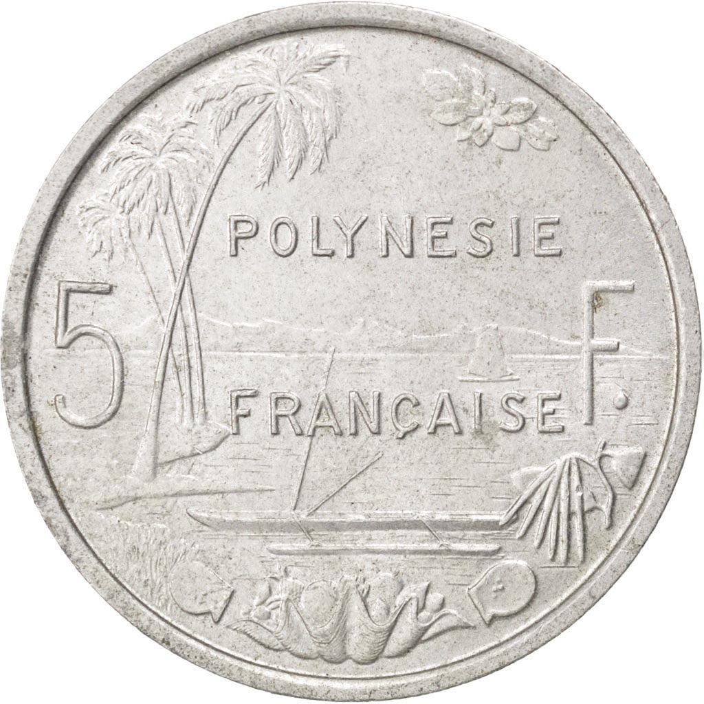 FRENCH POLYNESIA, 5 Francs, 1965, KM #4, AU(50-53), Aluminum, 31, Lecompte #47,.