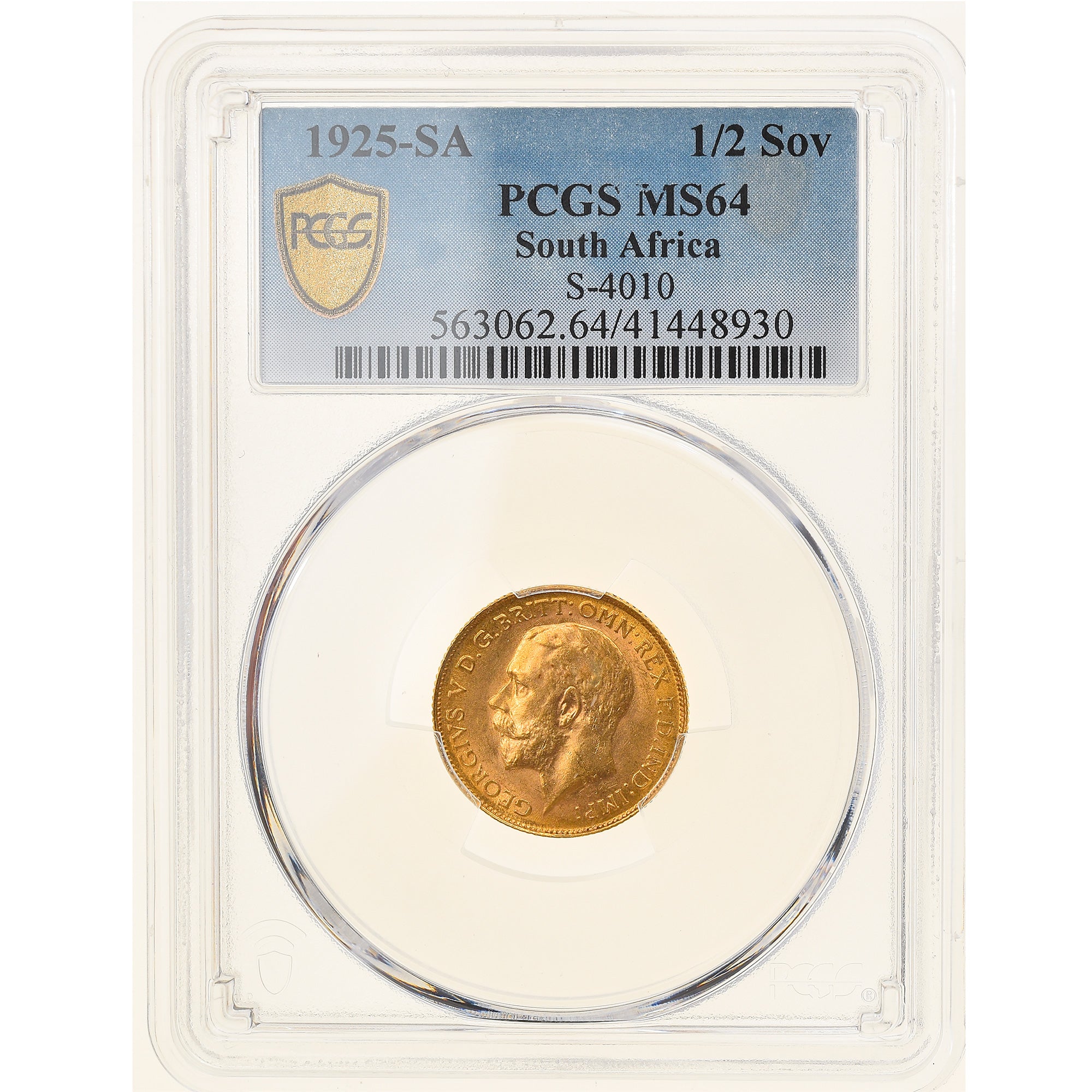 Coin, South Africa, George V, 1/2 Sovereign, 1925, Pretoria, PCGS, MS64, MS(64)