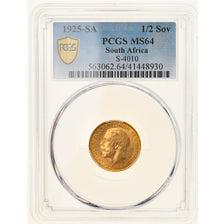 Coin, South Africa, George V, 1/2 Sovereign, 1925, Pretoria, PCGS, MS64, MS(64)