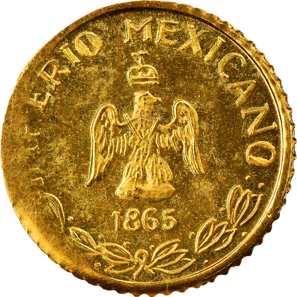 Munten, Mexico, Maximilian, Peso, 1865, Restrike, FDC, Goud