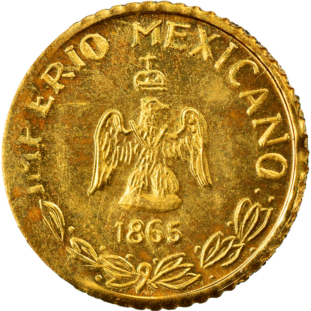 Coin, Mexico, Maximilian, Peso, 1865, Restrike, MS(65-70), Gold