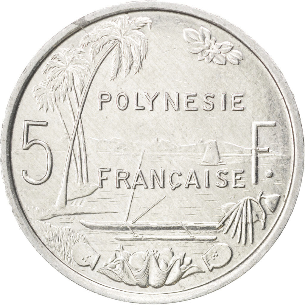 FRENCH POLYNESIA, 5 Francs, 1991, Paris, KM #12, AU(55-58), Aluminum, 31,...